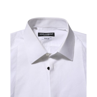Dolce & Gabbana White Cotton GOLD Bib Poplin Formal Shirt
