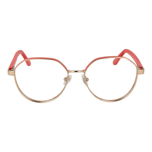 Guess Gold Women Glasses Frame, full-rim metal, round style, 53-16-140 size, demo lenses, branded case included.