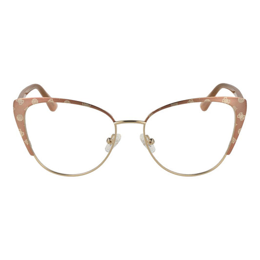 Guess Gold Women Glasses Frame, full-rim cat eye style with metal frame, size 53-16-145, spring hinge, includes branded case.