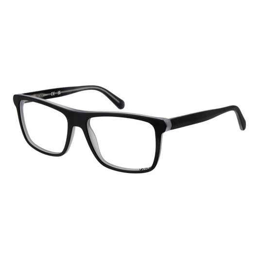 Guess Black Men Glasses Frame, acetate full-rim with demo lenses, rectangle style, 56-16-145 dimensions.