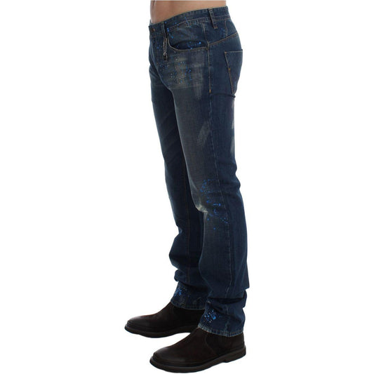 Costume National Blue Wash Paint Slim Fit Pants Jeans SIG17947-1