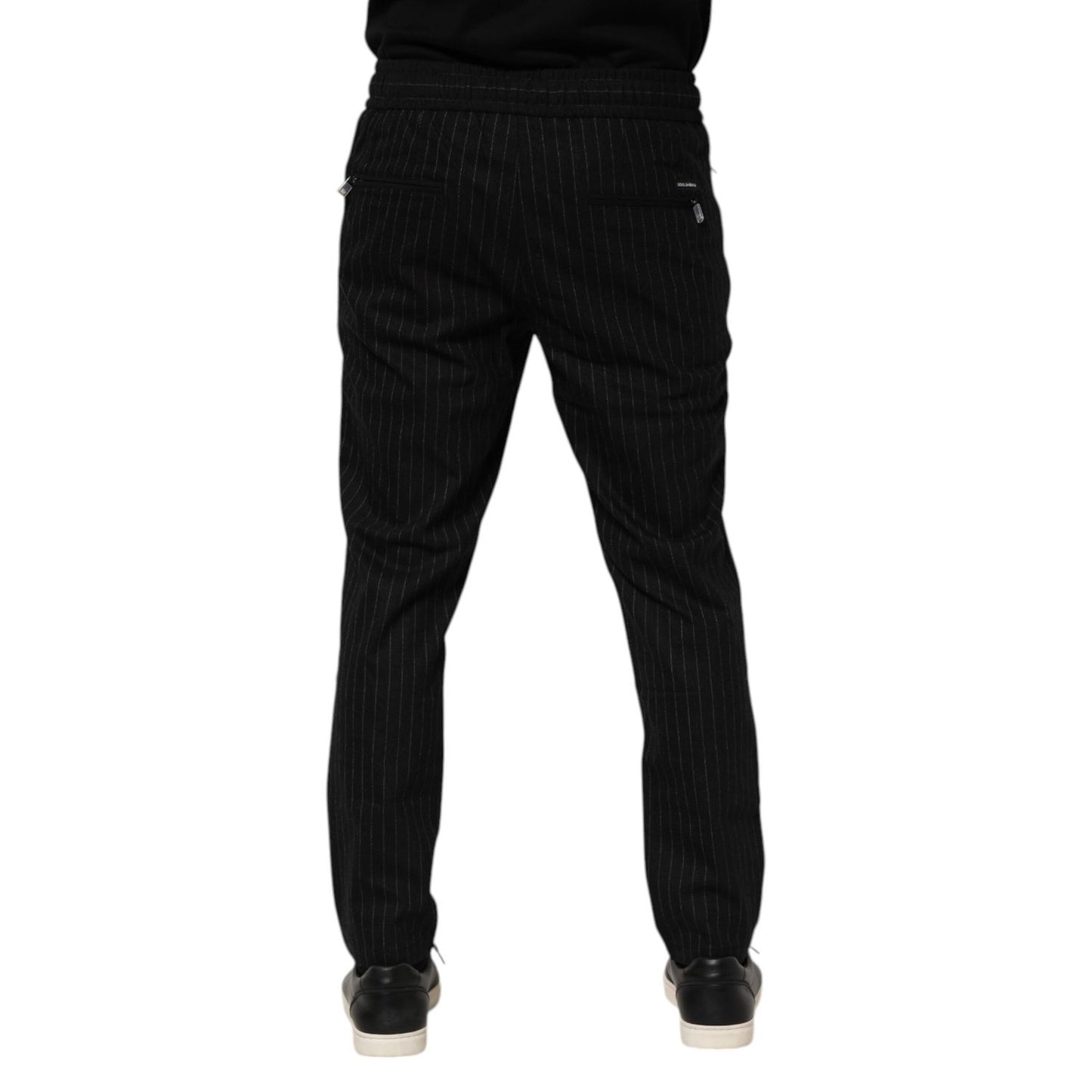 Dolce & Gabbana Black Striped Wool Men Jogger Pants