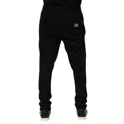 Dolce & Gabbana Black Viscose Skinny Logo Men Jogger Pants