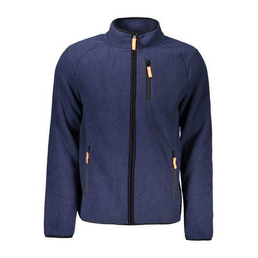 Norway 1963 Blue Polyester Men Sweater with zip detail and multiple pockets, ideal for style and functionality.