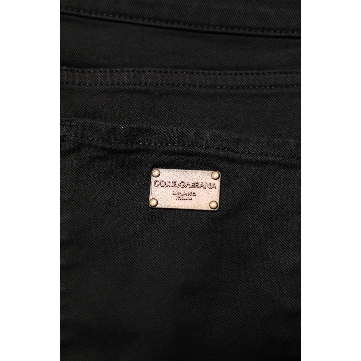 Dolce & Gabbana Black Cotton Logo Skinny Mid Waist Denim Jeans