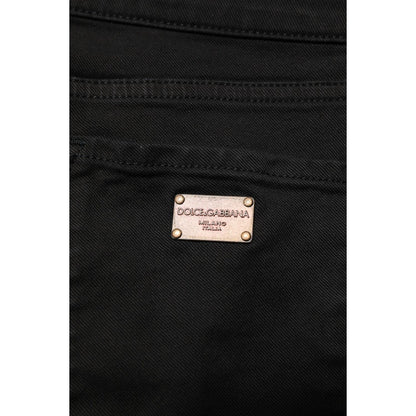 Dolce & Gabbana Black Cotton Logo Skinny Mid Waist Denim Jeans