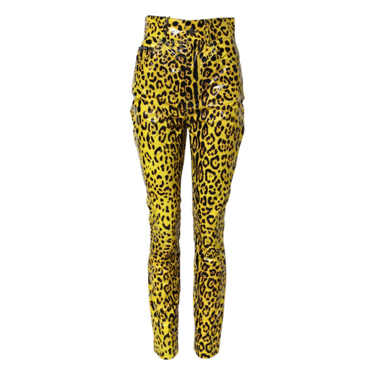 Dolce & Gabbana Yellow Leopard High Waist Slim Pants