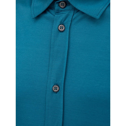 Canali Blue Cotton Shortsleeve Shirt