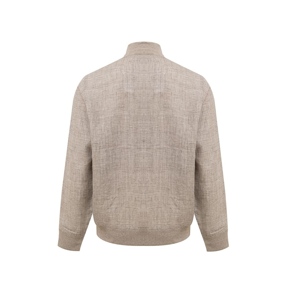 Gran Sasso Beige Linen Biker Jacket