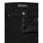 Dolce & Gabbana Black Cotton Logo Skinny MidWaist Denim Jeans