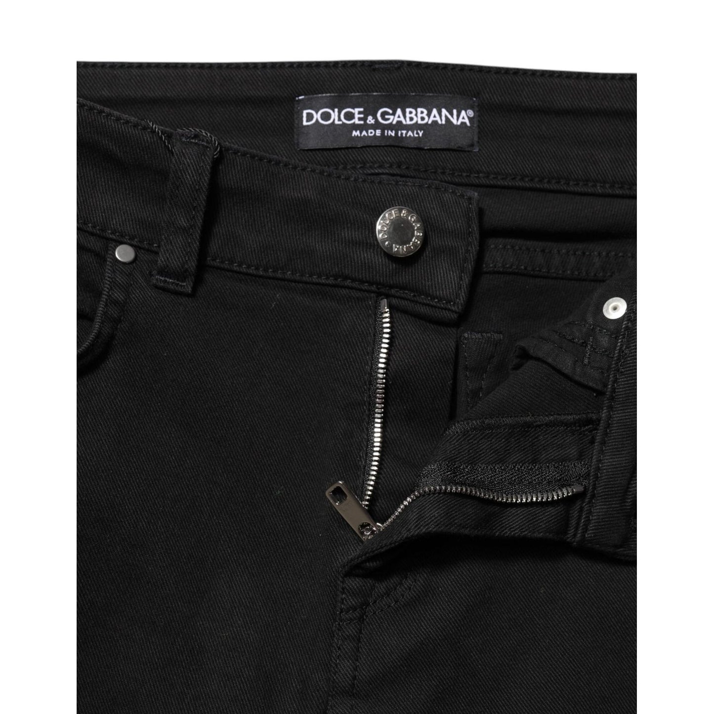 Dolce & Gabbana Black Cotton Logo Skinny Mid Waist Denim Jeans PAN75979-38
