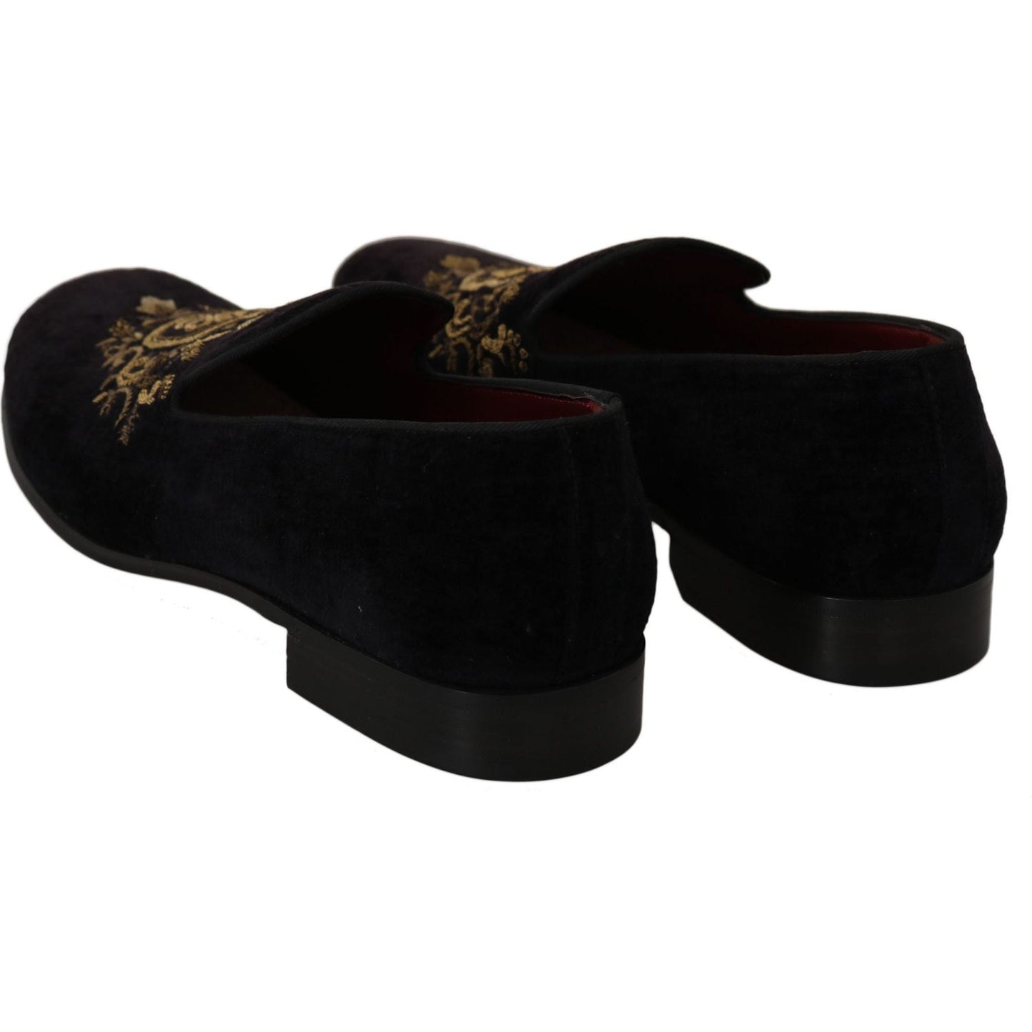 Dolce & Gabbana Loafers Black Velvet Gold Crown MV2348-39