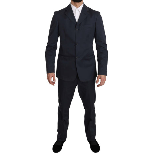Romeo Gigli Two Piece 3 Button Cotton Blue Solid Suit KOS1434-50