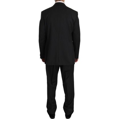Z ZEGNA Black Striped Two Piece 3 Button 100% Wool Suit Suit