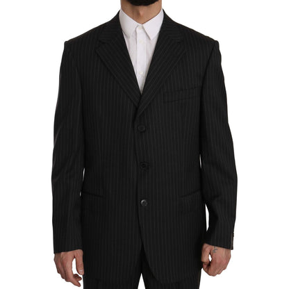 Z ZEGNA Black Striped Two Piece 3 Button 100% Wool Suit Suit