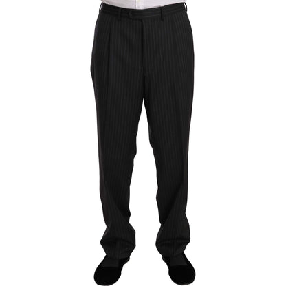 Z ZEGNA Black Striped Two Piece 3 Button 100% Wool Suit Suit