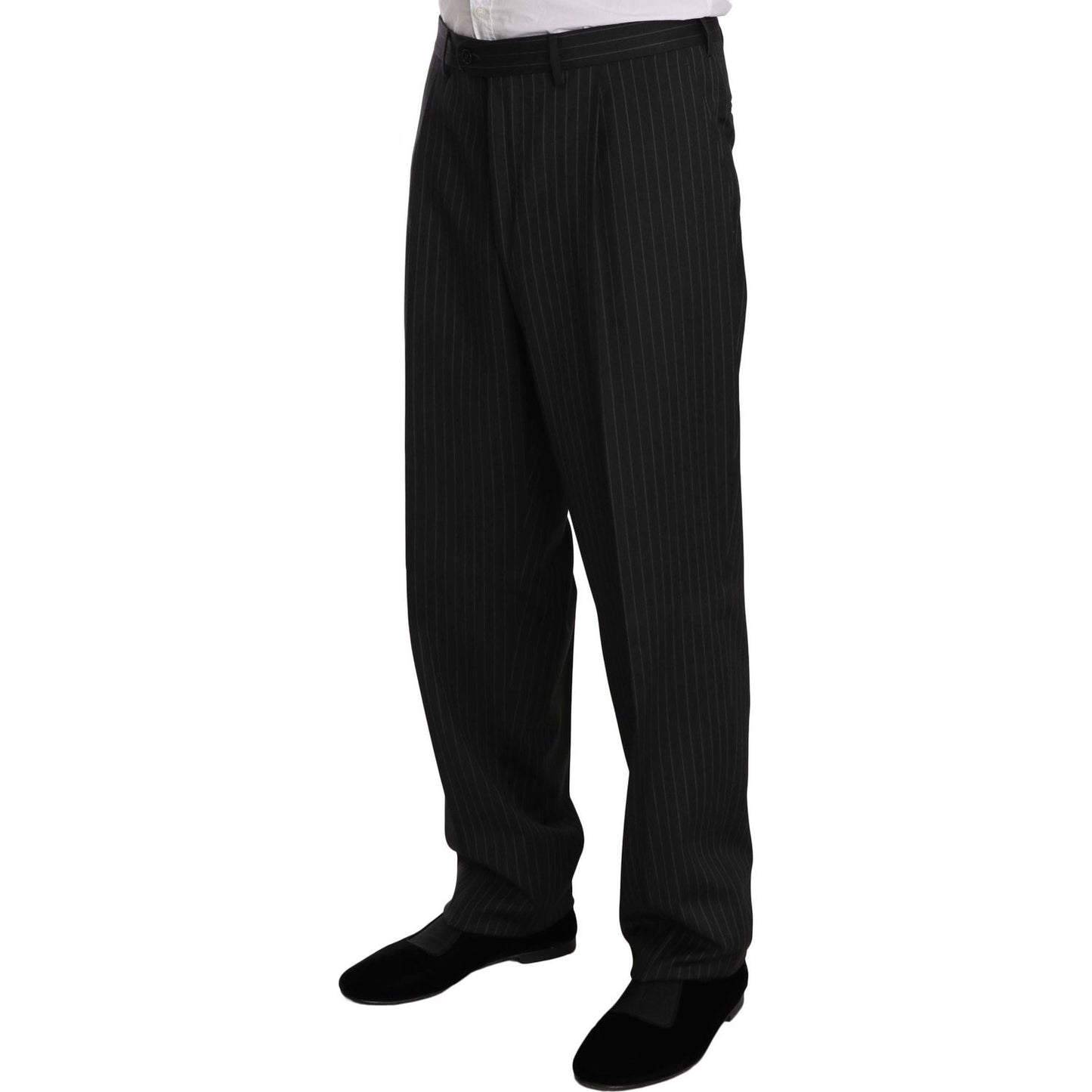 Z ZEGNA Black Striped Two Piece 3 Button 100% Wool Suit Suit