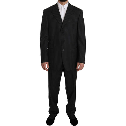 Z ZEGNA Black Striped Two Piece 3 Button 100% Wool Suit Suit