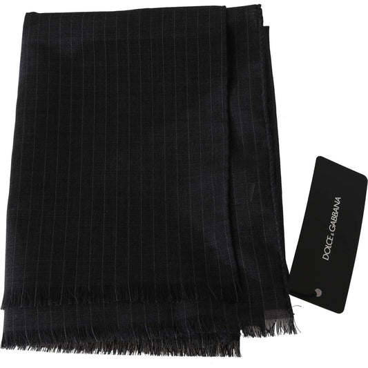 Dolce & Gabbana Gray 100% Wool Striped Pattern Wrap Scarf MS5180