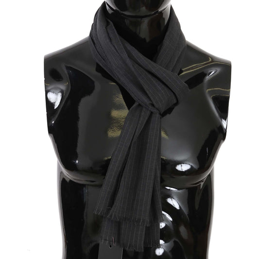 Dolce & Gabbana Gray 100% Wool Striped Pattern Wrap Scarf MS5180