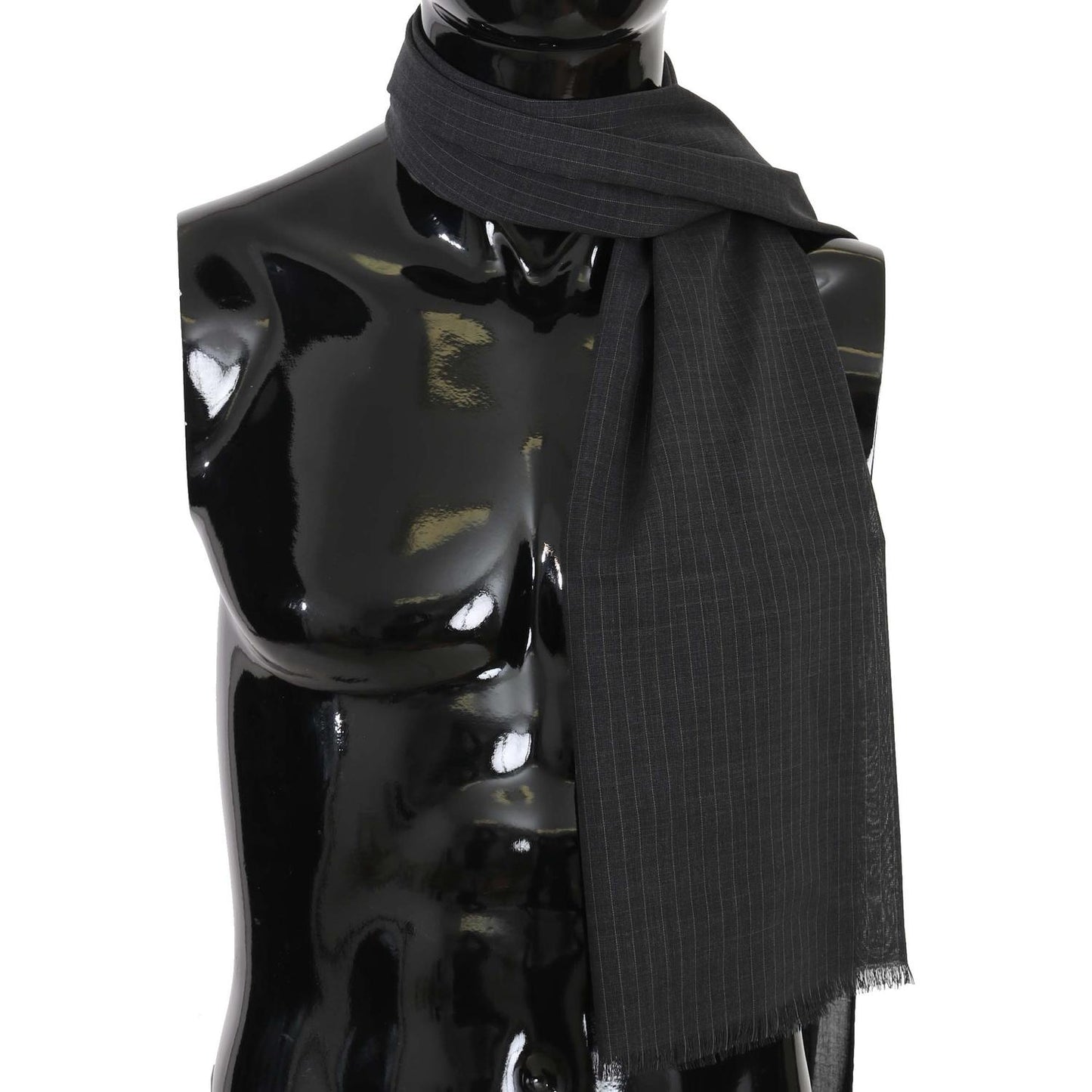 Dolce & Gabbana Gray 100% Wool Striped Pattern Wrap Scarf