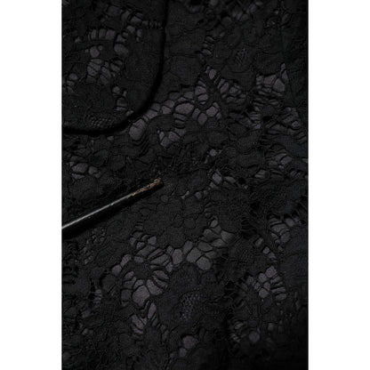 Dolce & Gabbana Black Floral Lace Cotton Collared Jacket