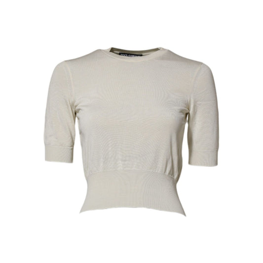 Dolce & Gabbana White Silk Short Sleeves Blouse Pullover Top