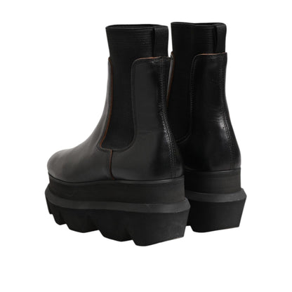Sacai Black Chelsea Leather Pull On Women Ankle Boots Shoes