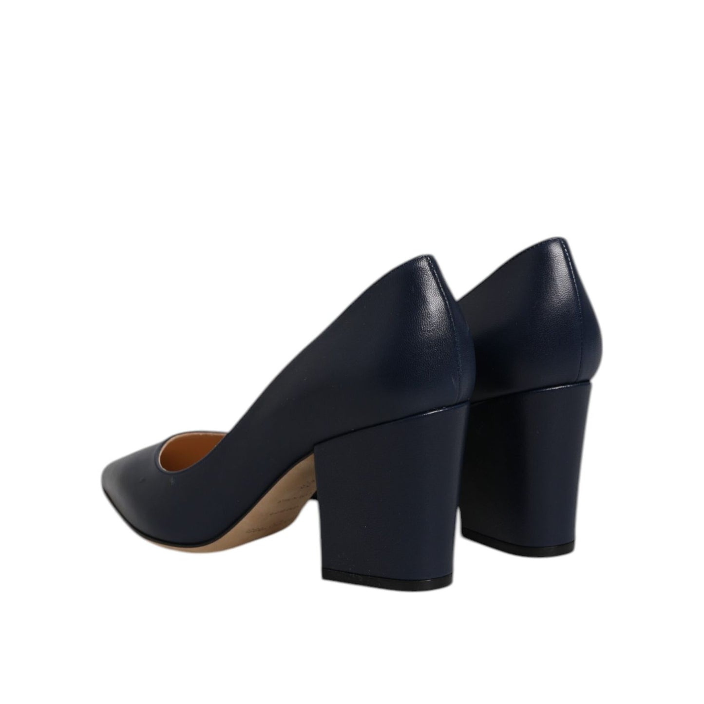 Sergio Rossi Blue Leather Pointed Toe Block Heels Shoes