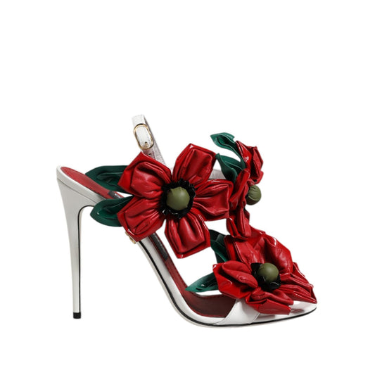 Dolce & Gabbana White Leather Floral Detailing Sandals Shoes LA12622-38
