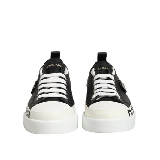 Dolce & Gabbana Black White Leather Low Top Sneakers Shoes LA12625-40