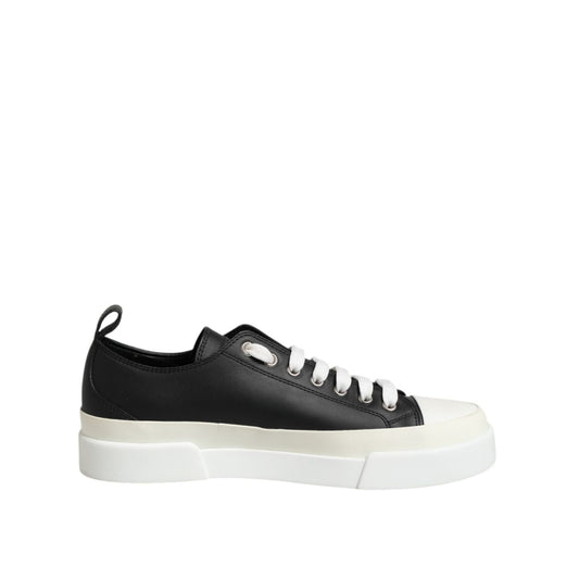 Dolce & Gabbana Black White Leather Low Top Sneakers Shoes LA12625-40