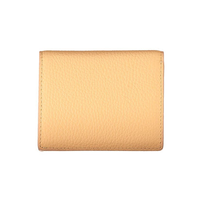 Coccinelle Orange Leather Wallet with multiple compartments and automatic closure, featuring a logo design and coin purse space.