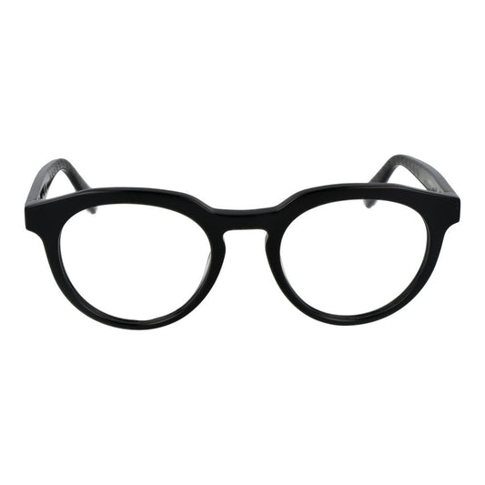 Guess Black Men Glasses Frame in acetate with full-rim round style, demo lenses, spring hinge, size 49-20-145.