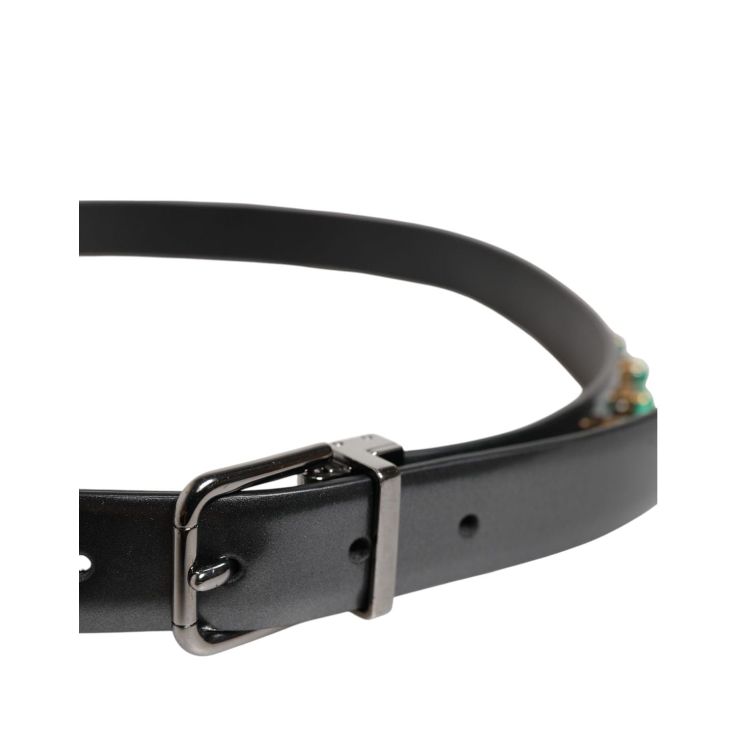 Dolce & Gabbana Black Leather Studded Silver Tone Buckle Belt