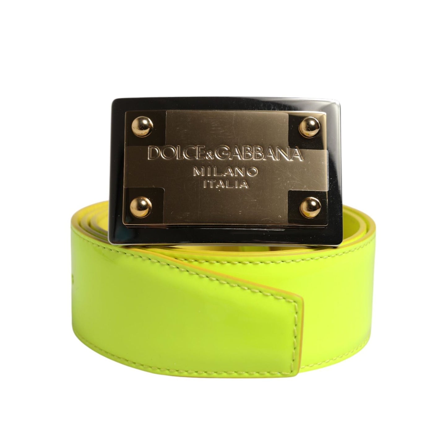 Dolce & Gabbana Yellow Green Classic Metal Logo Buckle Belt
