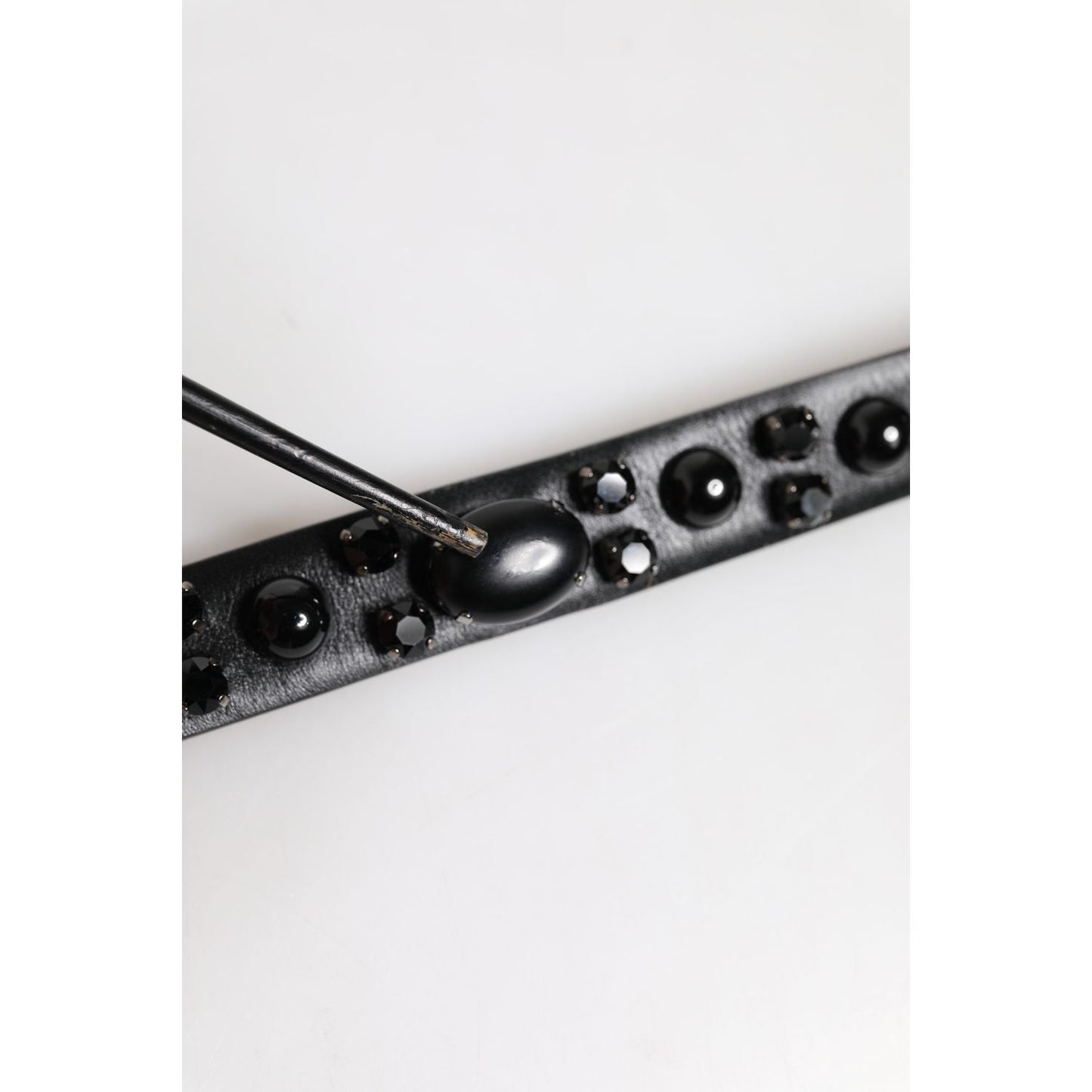 Dolce & Gabbana Black Studded Leather Metal Logo Buckle Belt