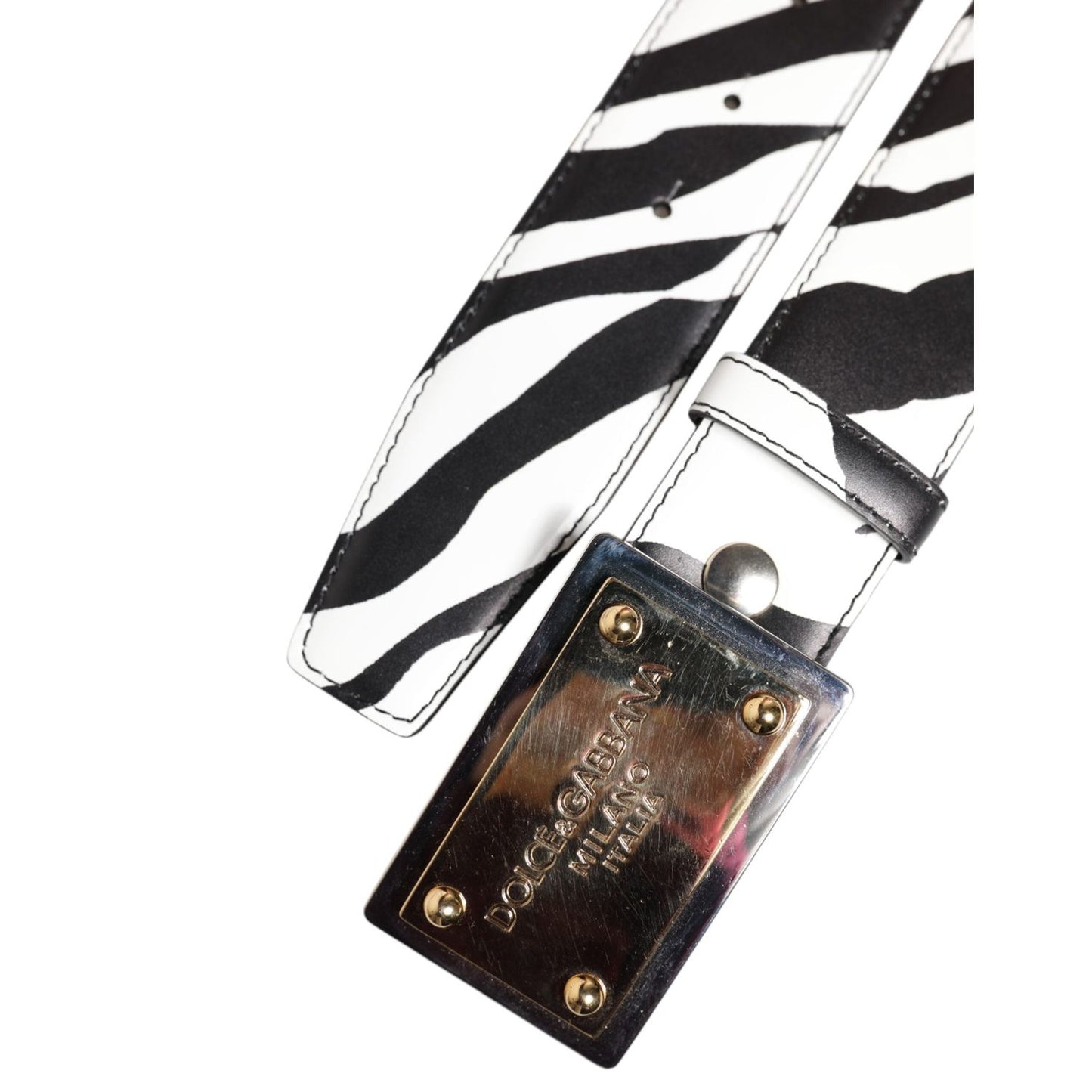 Dolce & Gabbana Black White Zebra Gold Metal Logo Buckle Belt