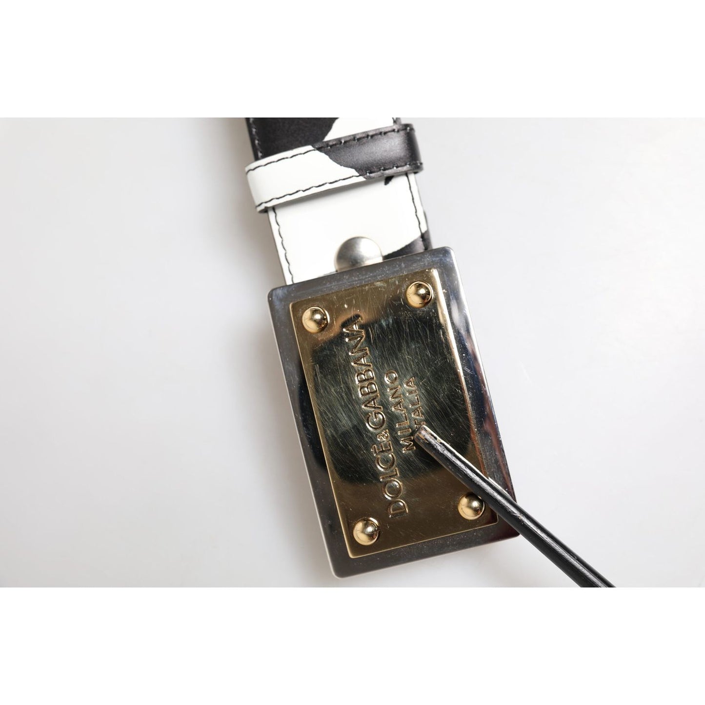 Dolce & Gabbana Black White Zebra Gold Metal Logo Buckle Belt