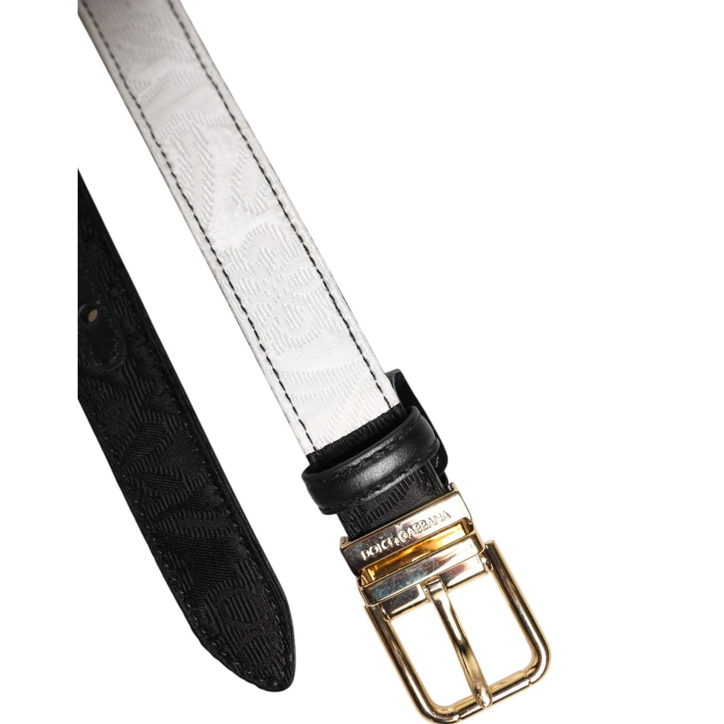 Dolce & Gabbana Black White Patchwork Gold Metal Buckle Belt