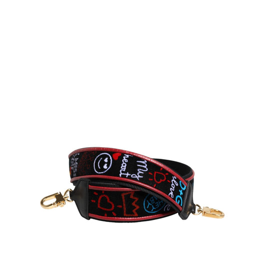 Dolce & Gabbana Black Cotton Printed Women Bag Accessory Shoulder Strap