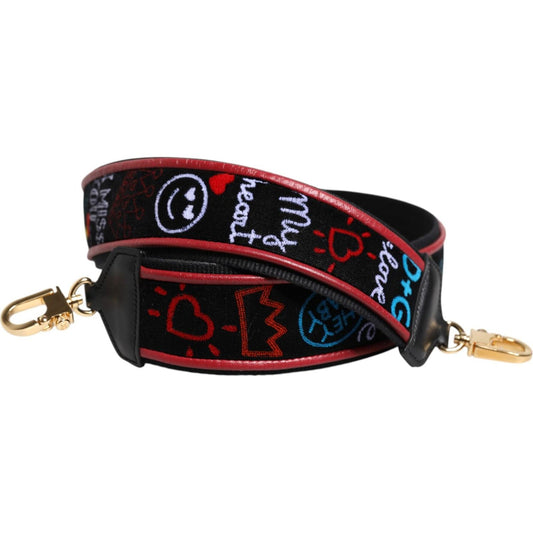 Dolce & Gabbana Black Cotton Printed Women Bag Accessory Shoulder Strap