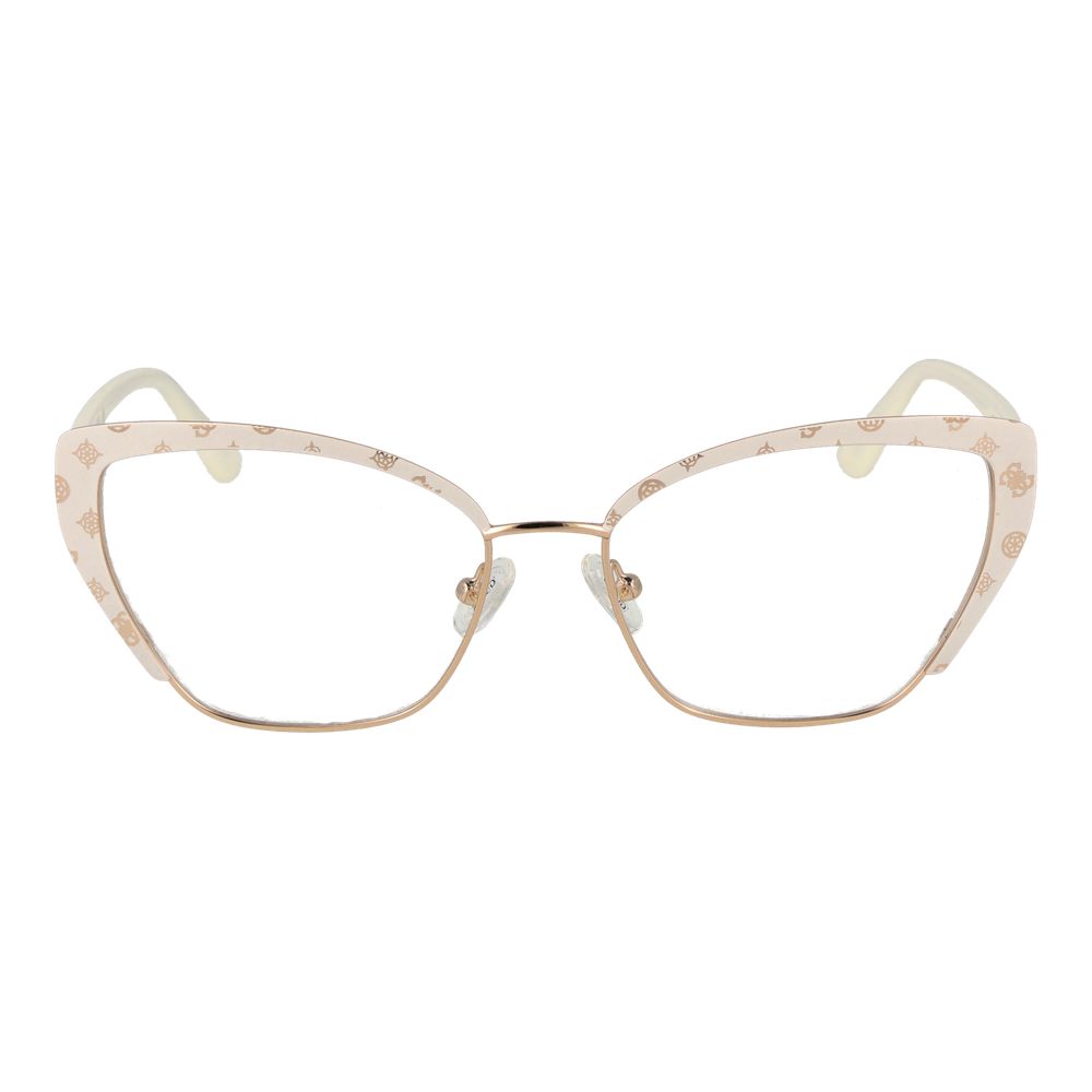 Guess White Women Glasses Frame, full-rim butterfly style with white metal frame, spring hinge, includes branded case.