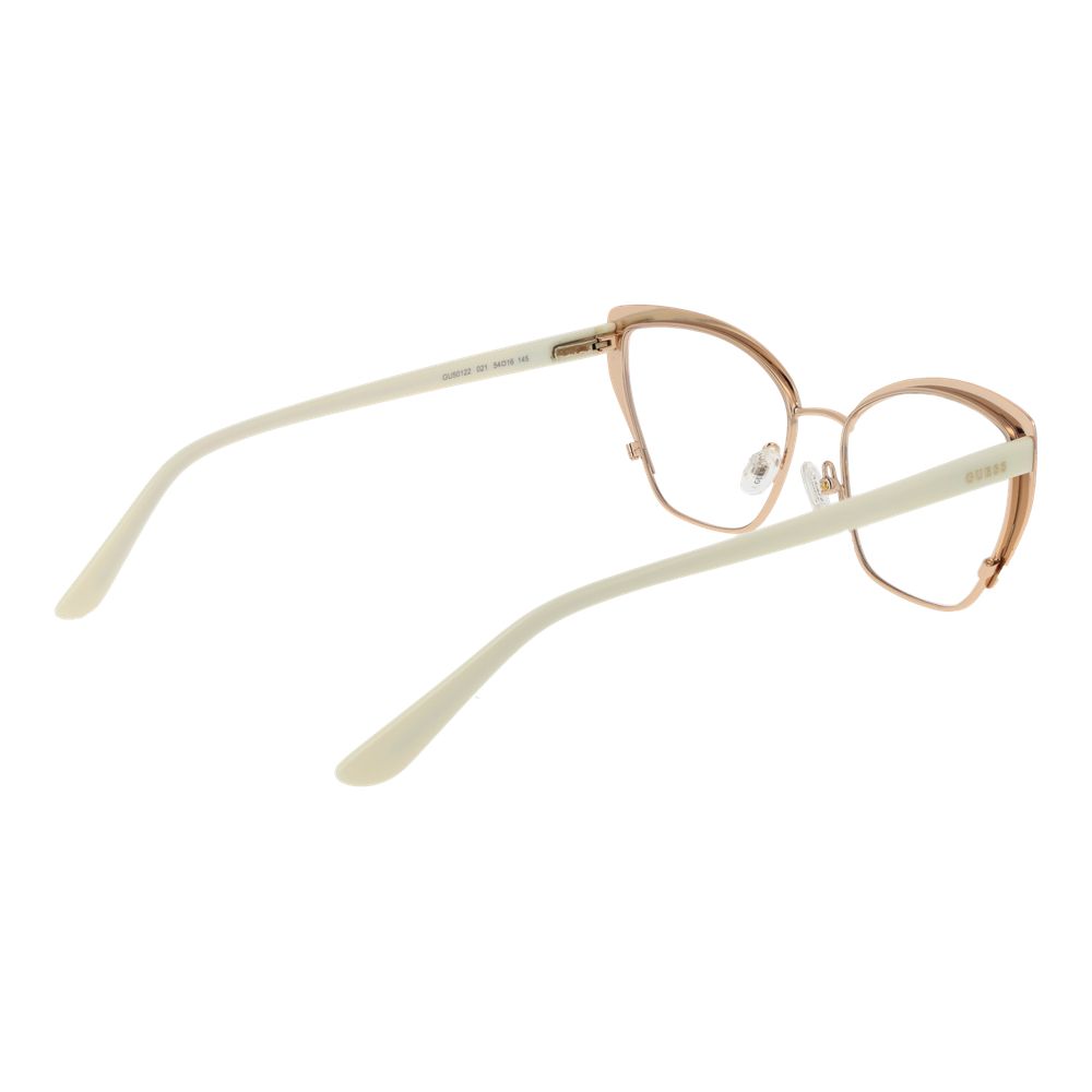 Guess White Women Glasses Frame with butterfly full-rim metal design, 54-16-145 size, demo plastic lenses, includes branded case.