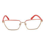 Guess Gold Women Glasses Frame, full-rim cat eye style with metal gold frame and red temples, 55-14-140 size, includes branded case.