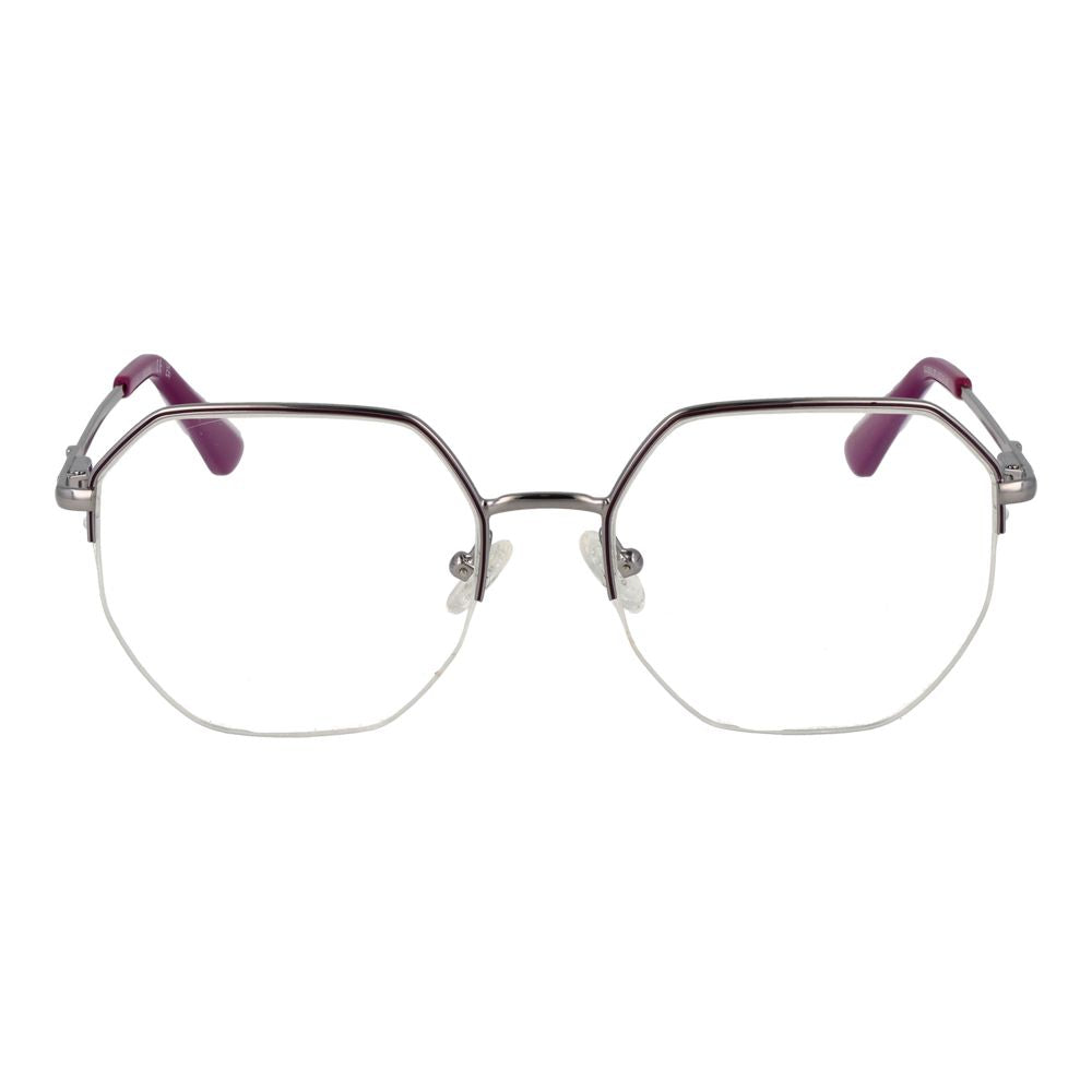 Guess Silver Women Glasses Frame in metal with rectangle design and half-rim style, includes branded case and spring hinge, size 52-18-140.
