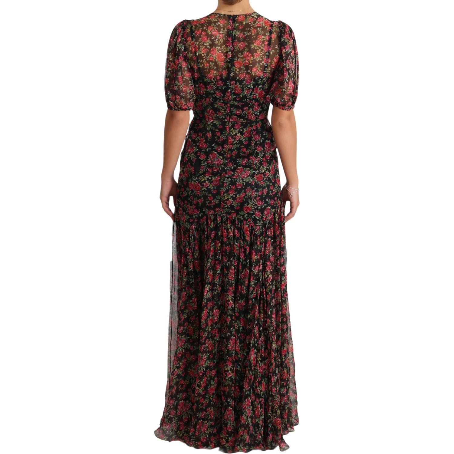 Dolce & Gabbana Black Floral Roses A-Line Shift Gown Dress