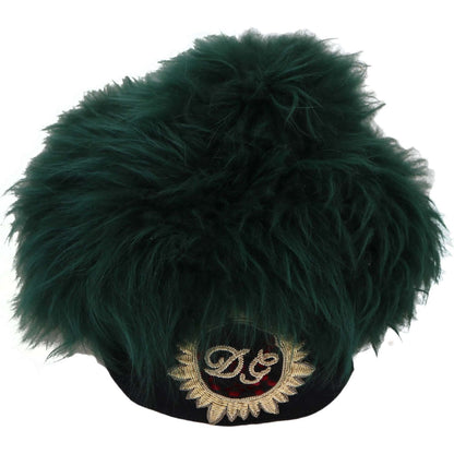 Dolce & Gabbana Green Fur DG Logo Embroidered Cloche Hat