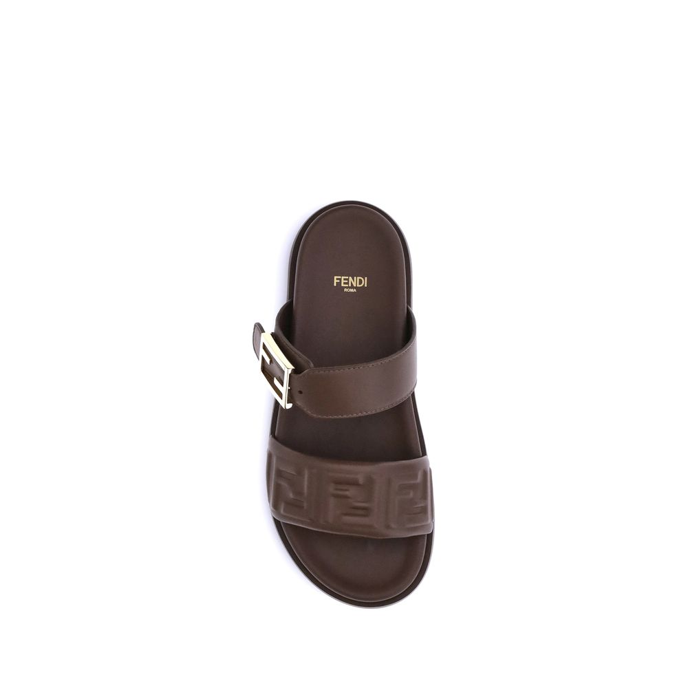 Fendi Brown Calf Leather Bos Taurus Flat Sandals