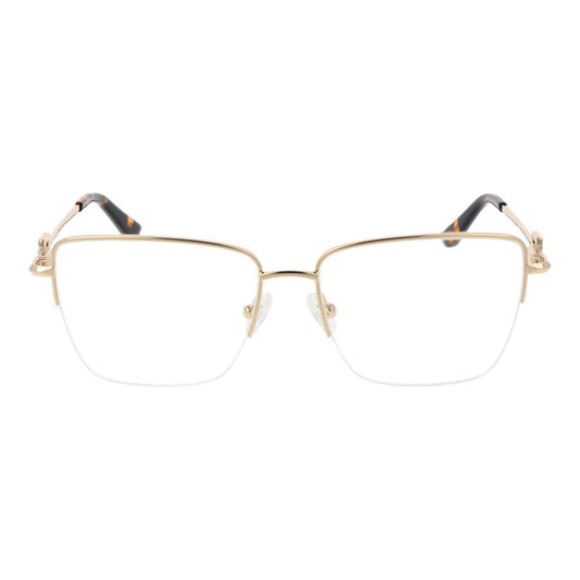 Guess Gold Women Glasses Frame - half-rim trapezium gold metal frame with demo plastic lenses, lens width 55mm, branded case included
